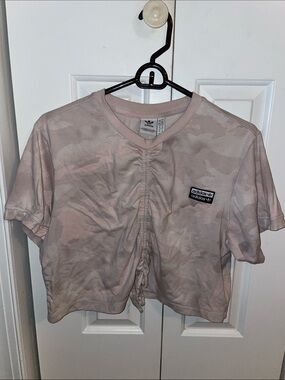 Adidas Light Pink Camo Drawstring Crop Tee